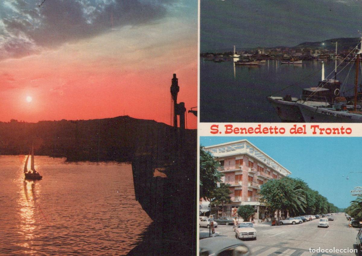Postais: Italy San Benedetto del Tronto Sunset Sailboat Harbor and Street Scene *YAM808