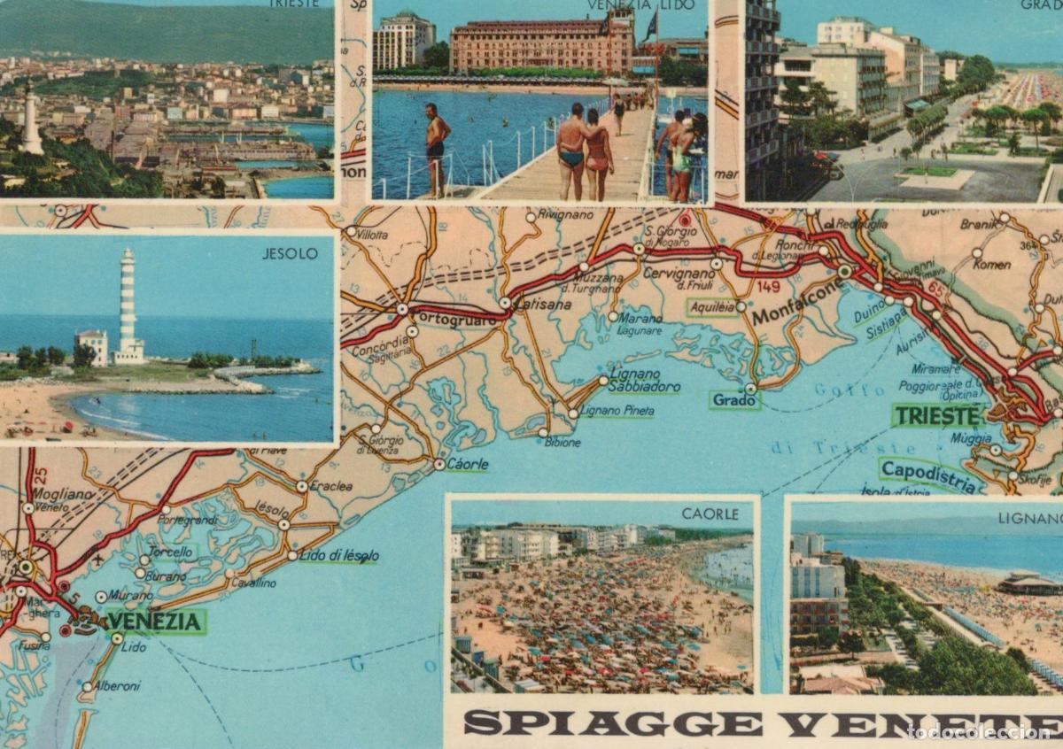 Cartes Postales: Italy Venice Venetian Beaches Multi View With Map and Coastal Scenes *YAM853