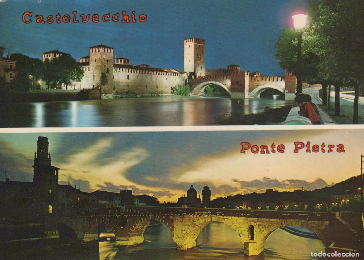 Postales: Italy Verona Castelvecchio Ponte Pietra Bridges At Night *YAM999