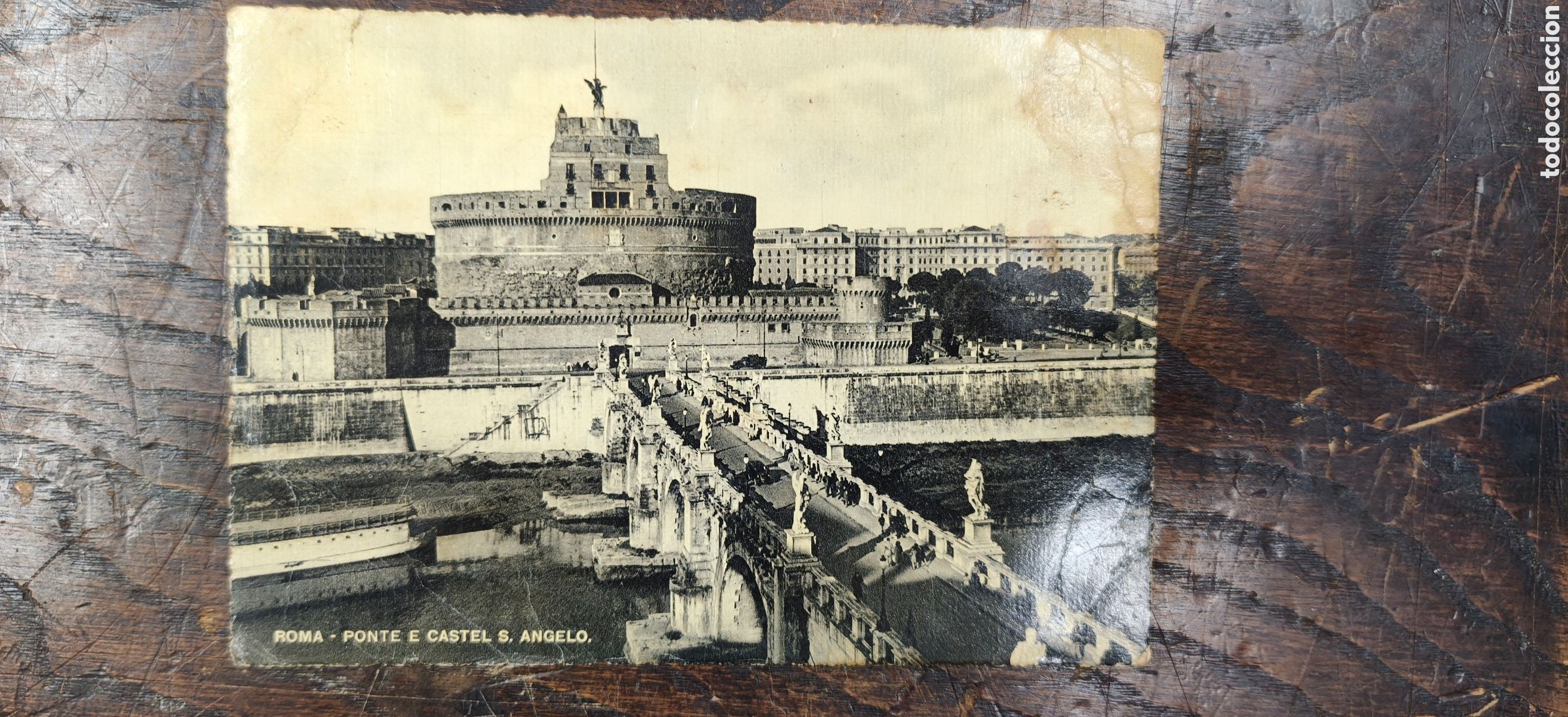 Postales: Postal Antigua Roma (Italia) - Puente y Castillo de Sant'Angelo - Cr&oacute;nica de Viaje Manuscrita Famili