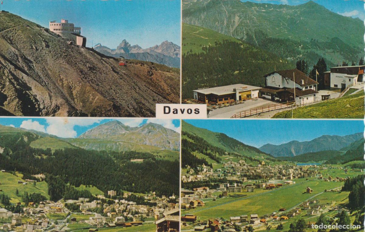 Postales: SUIZA, CANTON DE LOS GRISONES, DAVOS, VARIAS VISTAS DE LA CIUDAD - PHOTOGLOB - CIRCULADA 1967