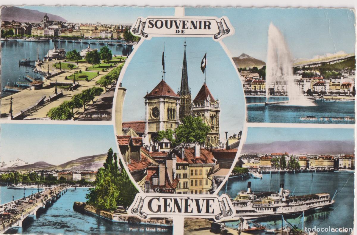 Postales: SUIZA, GINEBRA, SOUVENIR DE LA CIUDAD - EDITIONS G.JAEGER - CIRCULADA 1959