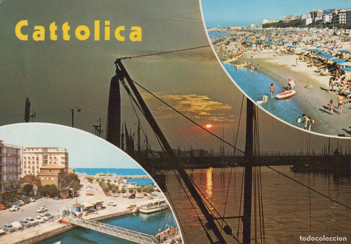 Postcards: Italy Cattolica Beach Marina and Sunset Harbor Scene *YAN014