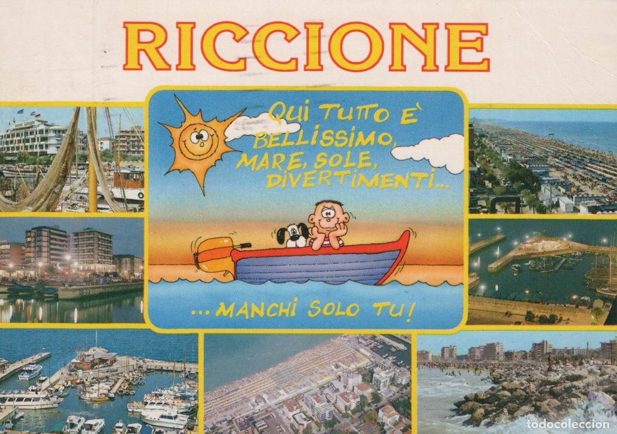 Postcards: Italy Riccione Multi View Beach Resort Town Seaside Marina Cartoon *YAN029