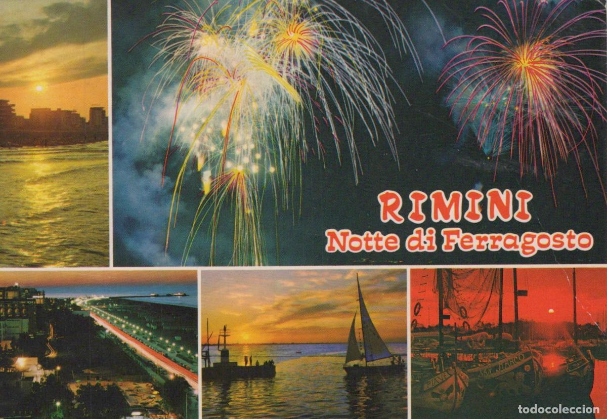 Postcards: Italy Rimini Notte DI Ferragosto Fireworks Sunset Beach Boats Collage *YAN028