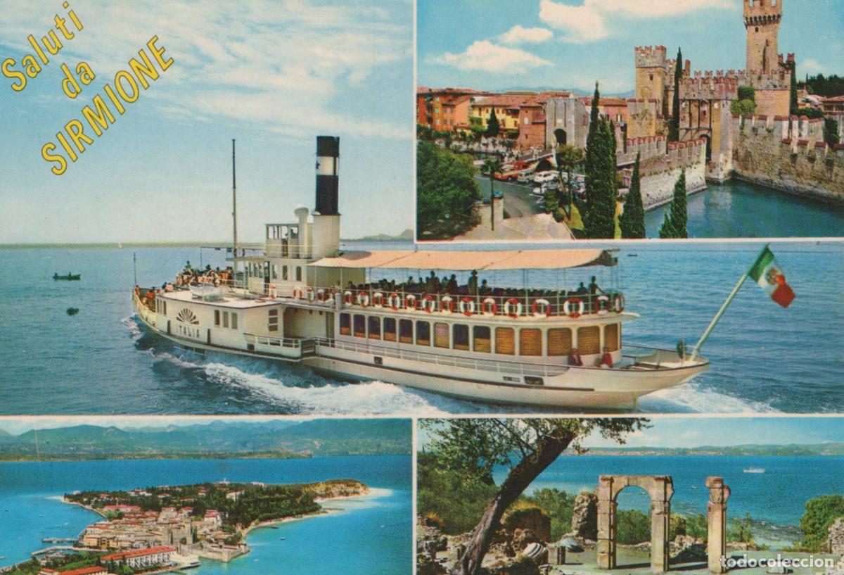 Postcards: Italy Sirmione Lake Garda Paddle Steamer Castello Scaligero Roman Ruins *YAN038