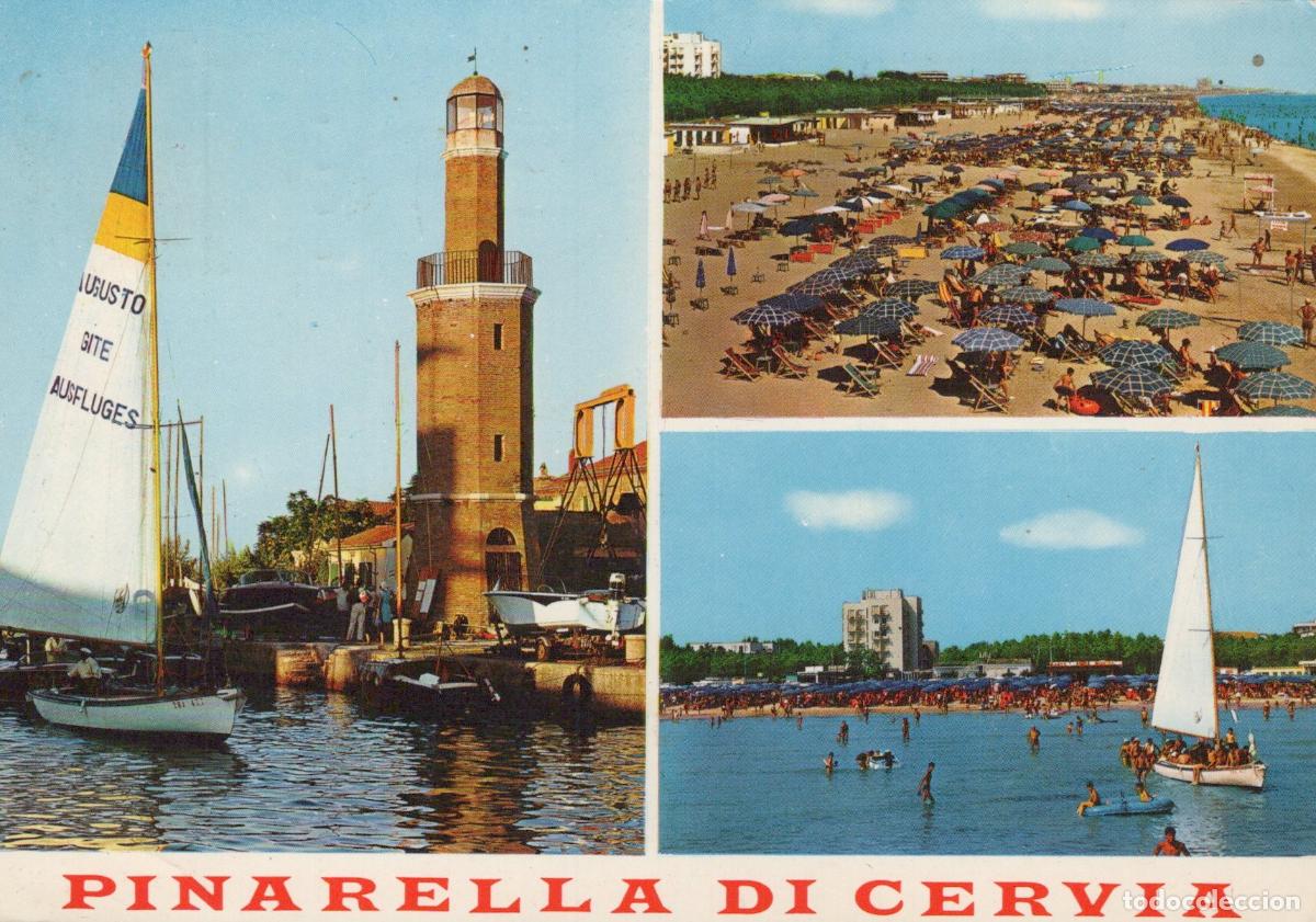 Postcards: Italy Pinarella DI Cervia Lighthouse Beach and Sailing Boats *YAN031