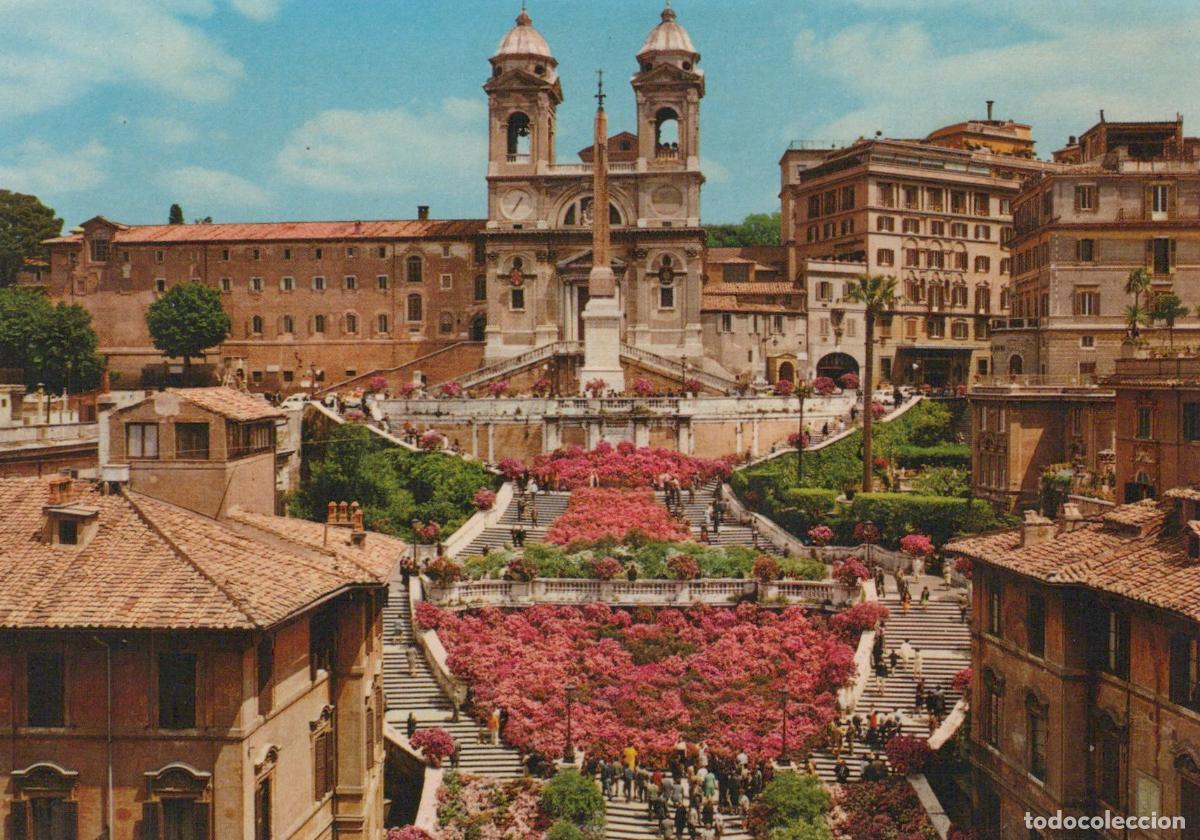 Postales: Italy Rome Trinit&agrave; Dei Monti Spanish Steps With Azaleas Unposted *YAN108