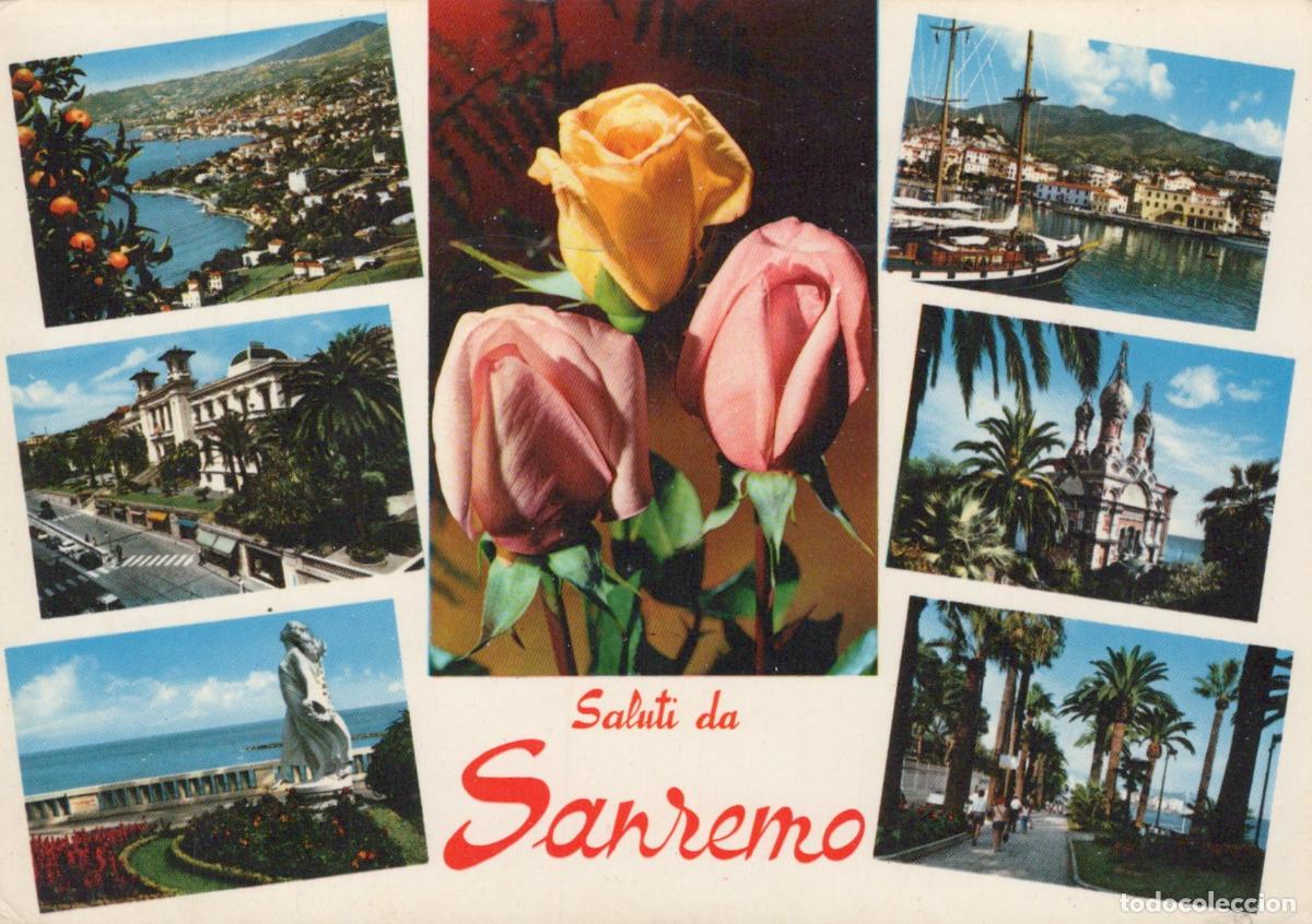 Postkarten: Italy Sanremo Multi View With Roses Harbor Architecture Statue *YAN143