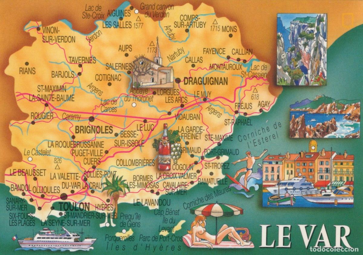 Postais: France Le Var Map of With Scenic Views and Coastal Activities Unposted *YAN169