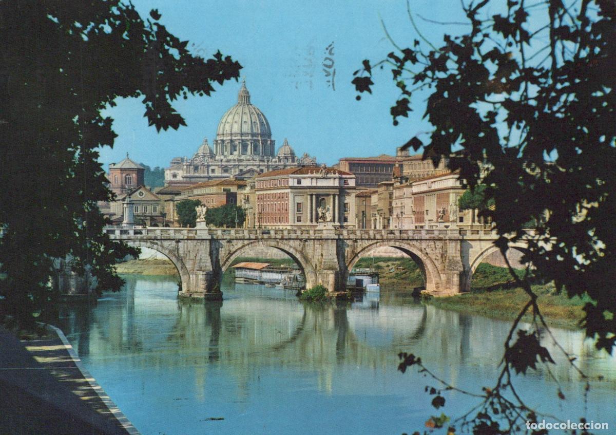 Postales: Italy Rome Ponte Sant Angelo Bridge St Peter S Basilica Dome View *YAN193
