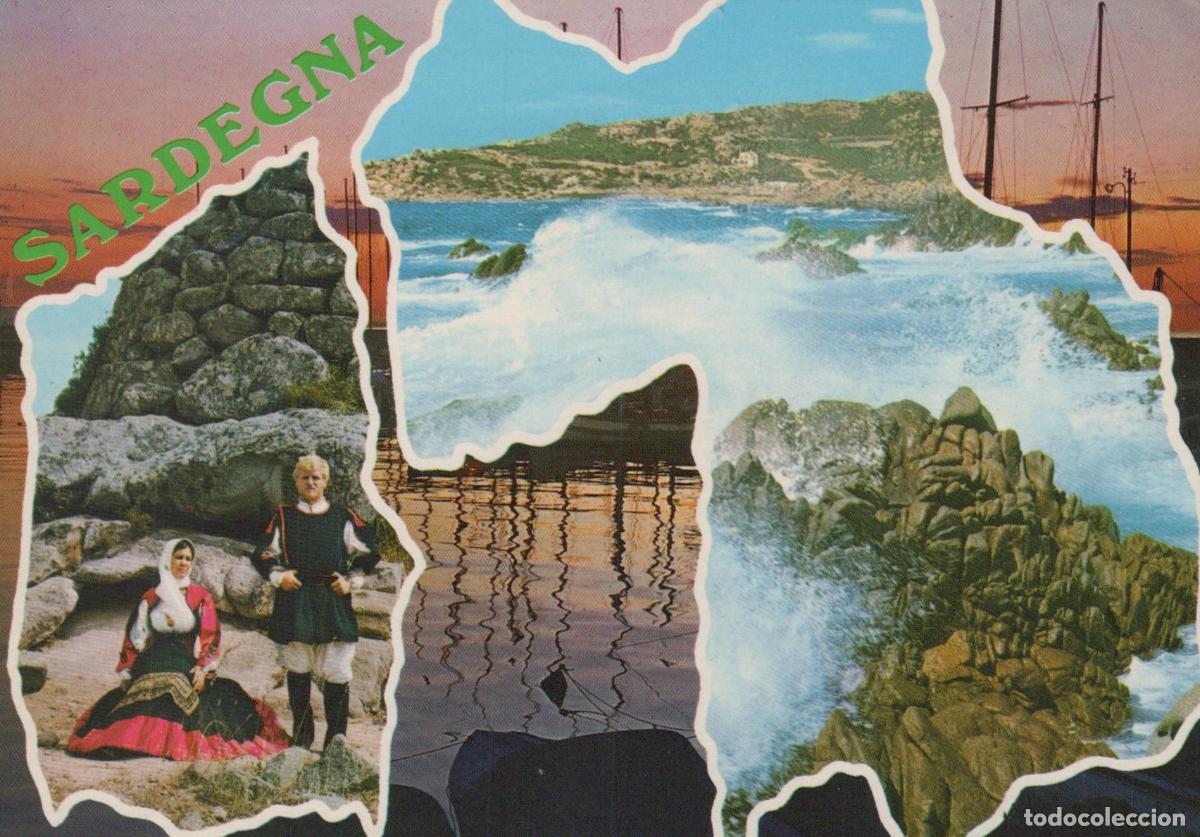 Postales: Italy Olbia Collage Traditional Costume Rocky Coastline Seascape *YAN219