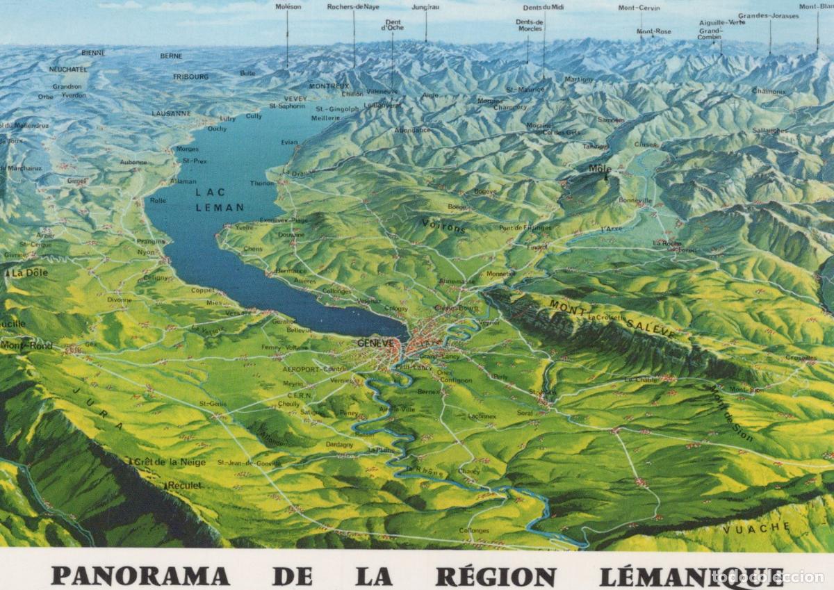 Postcards: Switzerland Geneva Panorama of Lake Region Alps and Savoy Unposted *YAN170