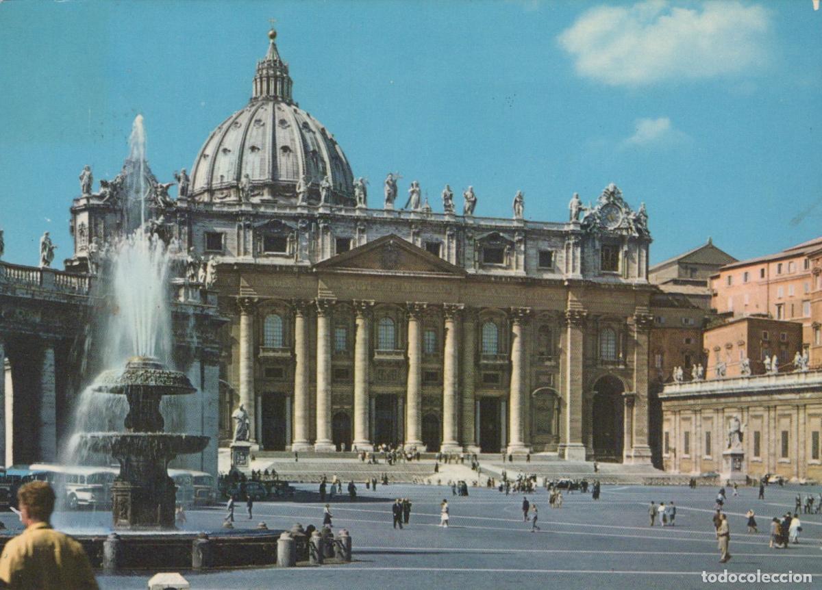 Postkarten: Italy Rome St Peter S Square Basilica Fountain People 1957 *YAN290