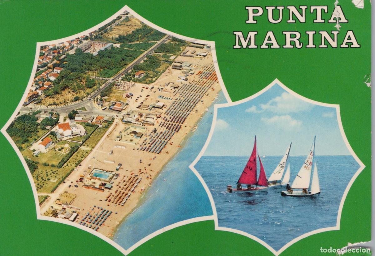 Postkarten: Italy Punta Marina Aerial View Beach Umbrellas Sailboats Adriatic Sea *YAN210
