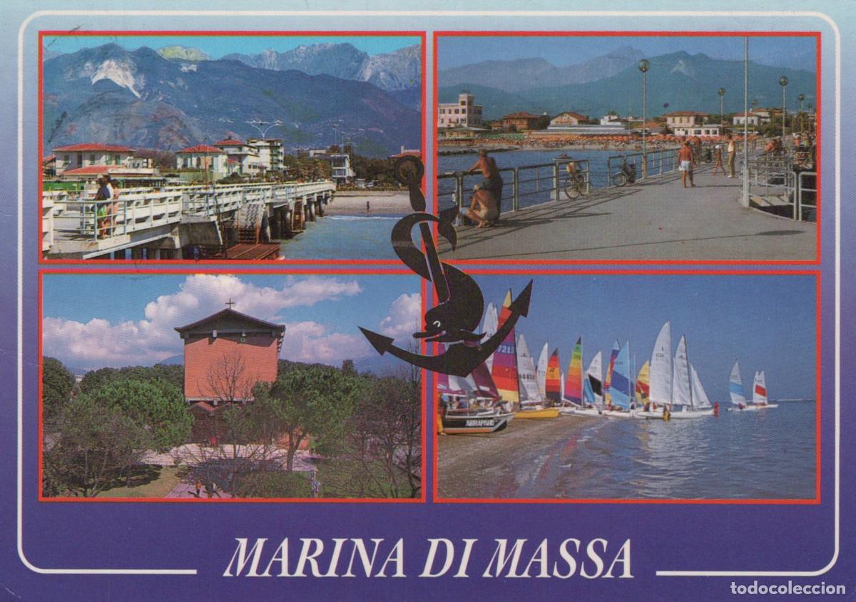 Postais: Italy Marina DI Massa Pier Beach Church and Sailboats Collage *YAN241