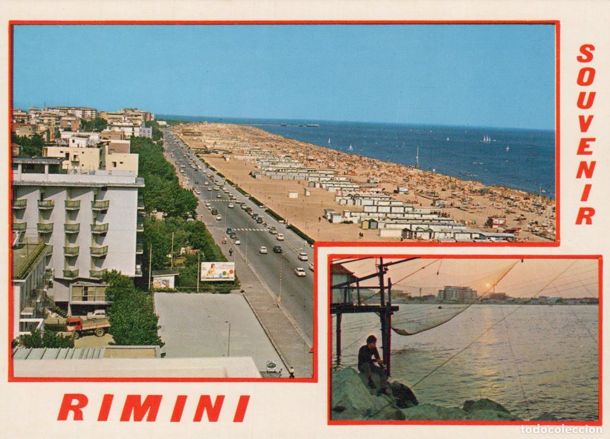 Cartoline: Italy Rimini Adriatic Coast Beachfront Hotels Fishing Scene Unposted *YAN463