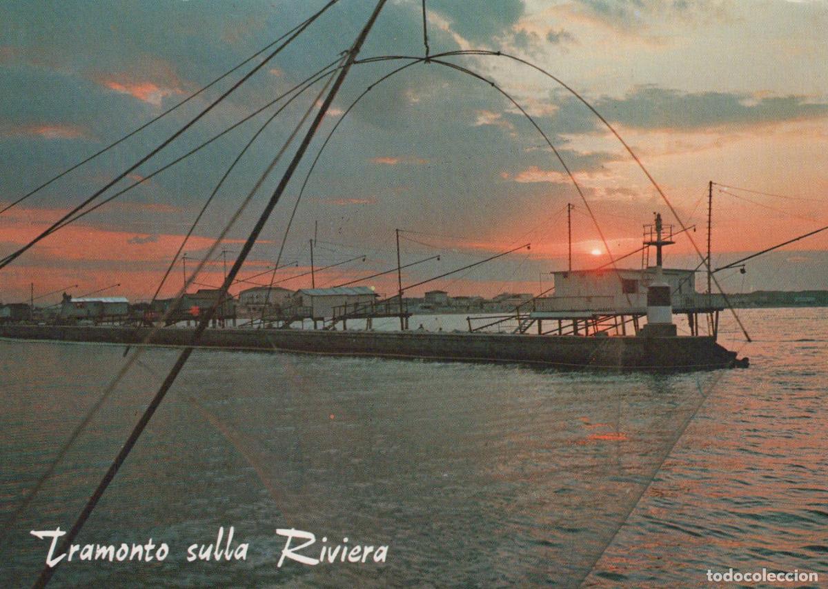 Postkarten: Italy Gabicce Mare Adriatic Riviera Sunset Fishing Huts Seascape Vintage *YAN493