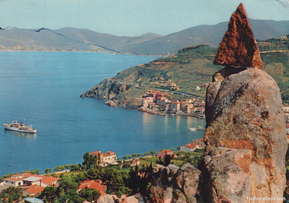 Postkarten: Italy Marciana Marina Elba Island Coastal Town Seascape With Boat Rock *YAN513