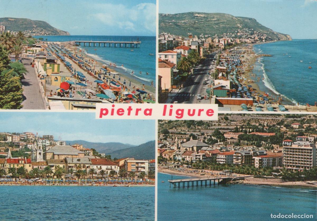 Postkarten: Italy Pietra Ligure Riviera Delle Palme Beach and Town Views *YAN518