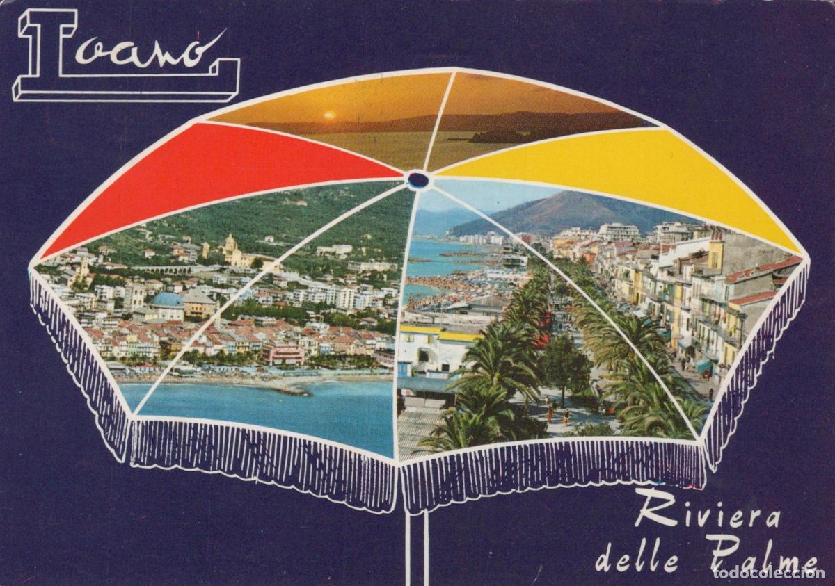 Cartes Postales: Italy Loano Riviera Delle Palme Beach Town Umbrella Collage Vintage *YAN545