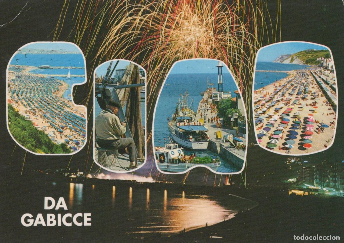 Cartoline: Italy Gabicce Mare Fireworks Beach Seaport Fishing Boats Night View *YAN544