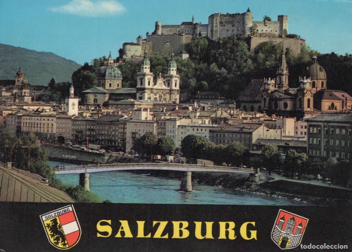 Cartoline: Austria Salzburg Old Town With Fortress and Makart Footbridge Unposted *YAN575