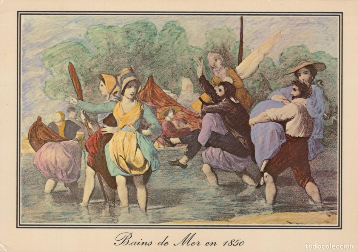 Cartoline: France Biarritz Bains de Mer en 1850 People Bathing in the Sea French *YAN584