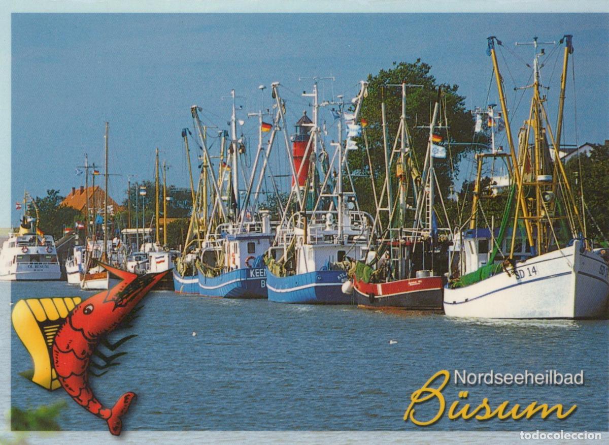 Cartoline: Germany B&uuml;sum Fishing Boats Harbor Lighthouse Shrimp Unposted *YAN610
