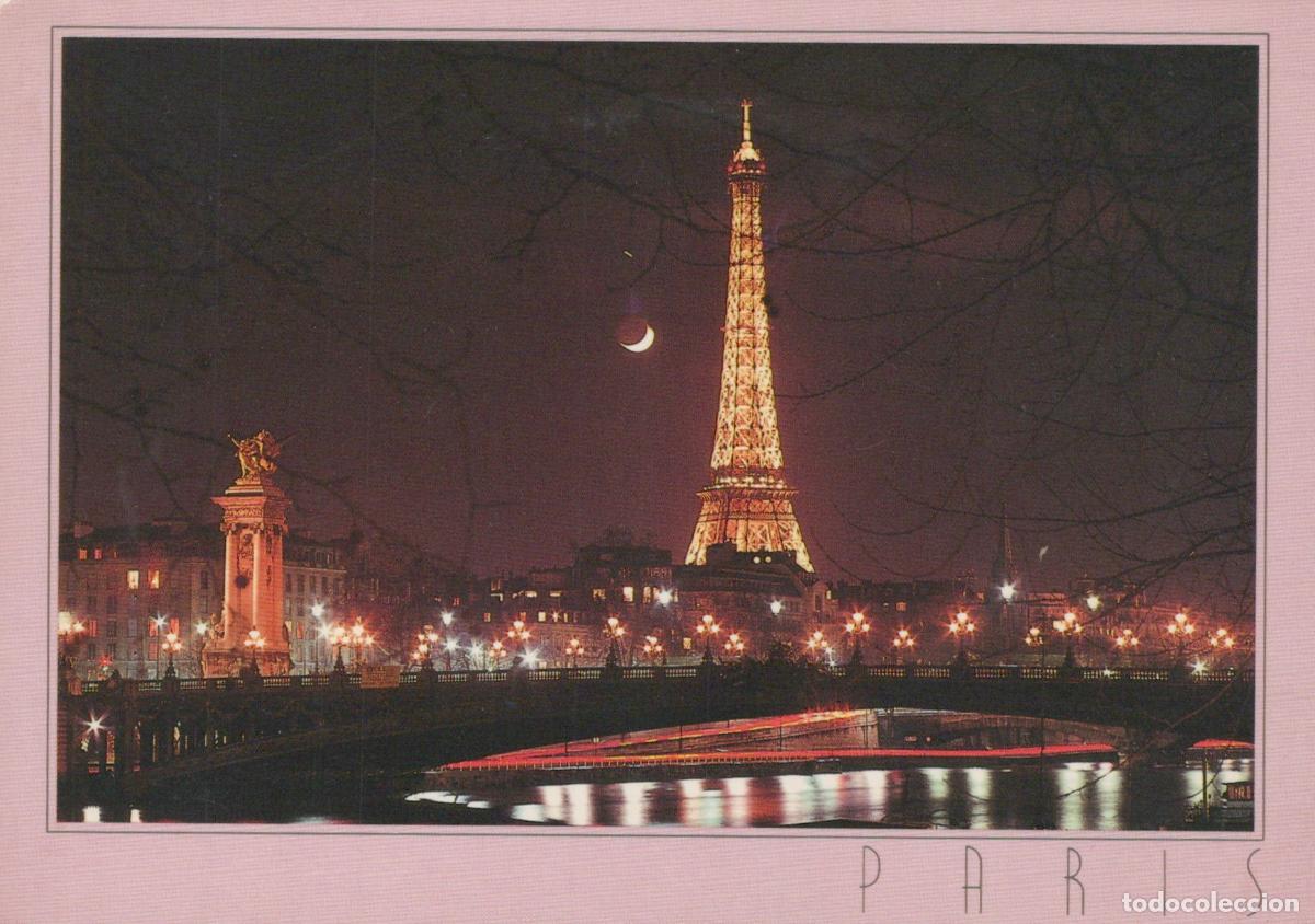 Postcards: France Paris Eiffel Tower Pont Alexandre III Seine River Night Unposted *YAN598