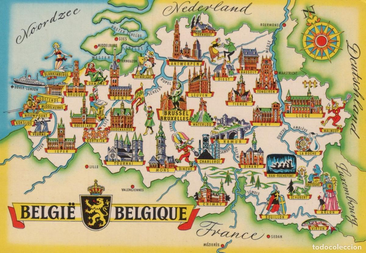 Postais: Belgium Brussels Map of With Cities and Landmarks Tourist Unposted *YAN446