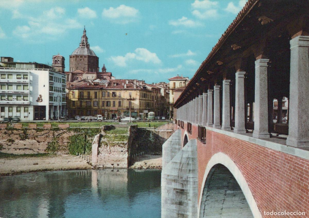 Postais: Italy Pavia Covered Bridge Cityscape With Dome Vintage Unposted *YAN639