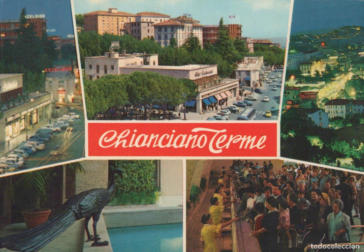 Cartoline: Italy Chianciano Terme Multi View Hotels Street Scene People Peacock *YAN476