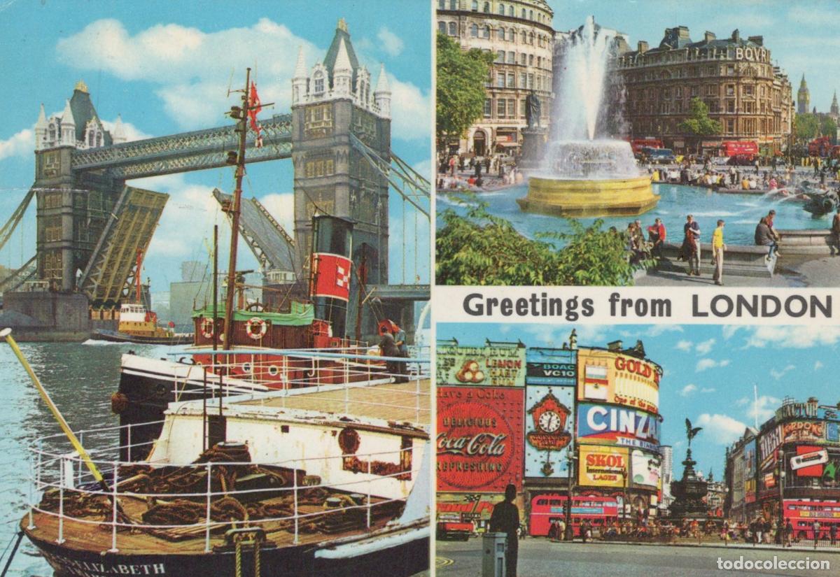 Cartoline: United Kingdom London Collage Tower Bridge Trafalgar Square Fountain *YAN497