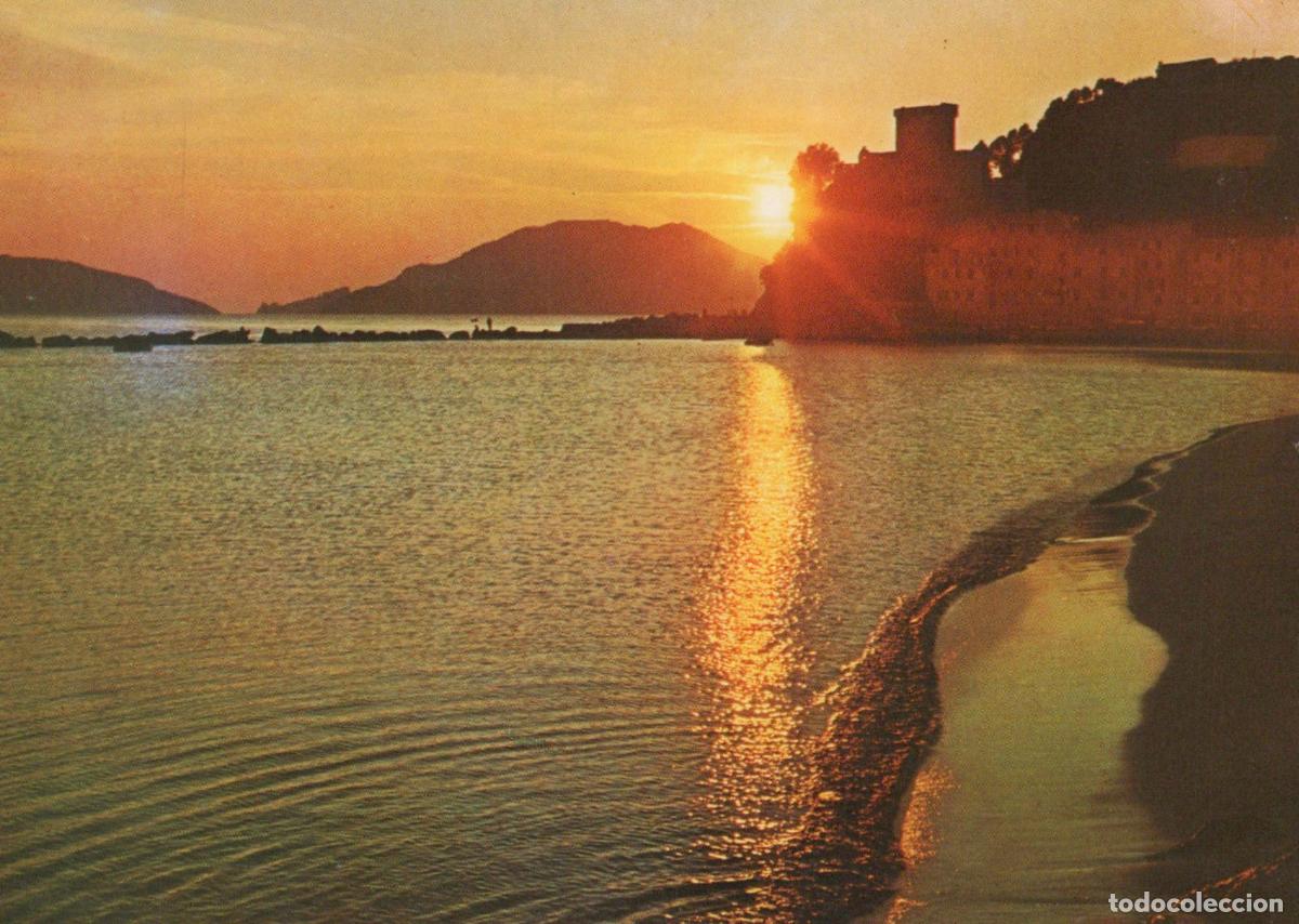 Cartoline: Italy San Terenzo Sunset Beach Castle Seascape Vintage *YAN502