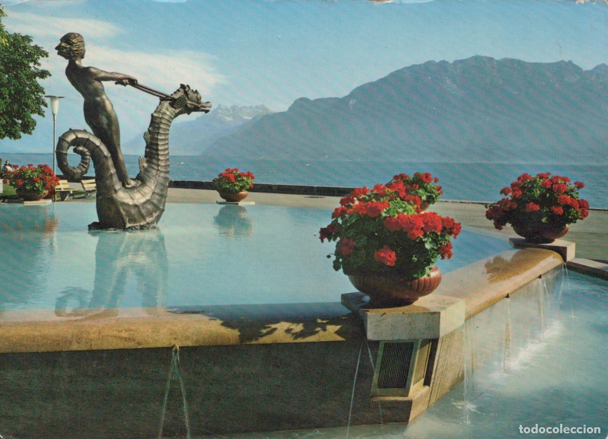 Postales: Switzerland Vevey Hippocampus Fountain Lake Geneva Mountains Flowers *YAN725