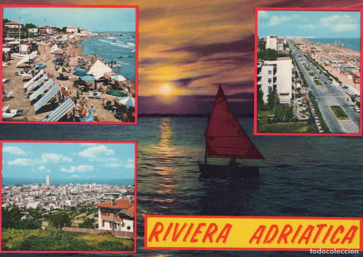 Cartes Postales: Italy Riccione Riviera Adriatica Beach Sunset Sailboat City View Multi *YAN765