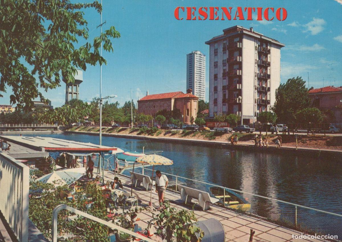 Cartes Postales: Italy Cesenatico Canal Port With Boats Buildings and People 1973 *YAN546