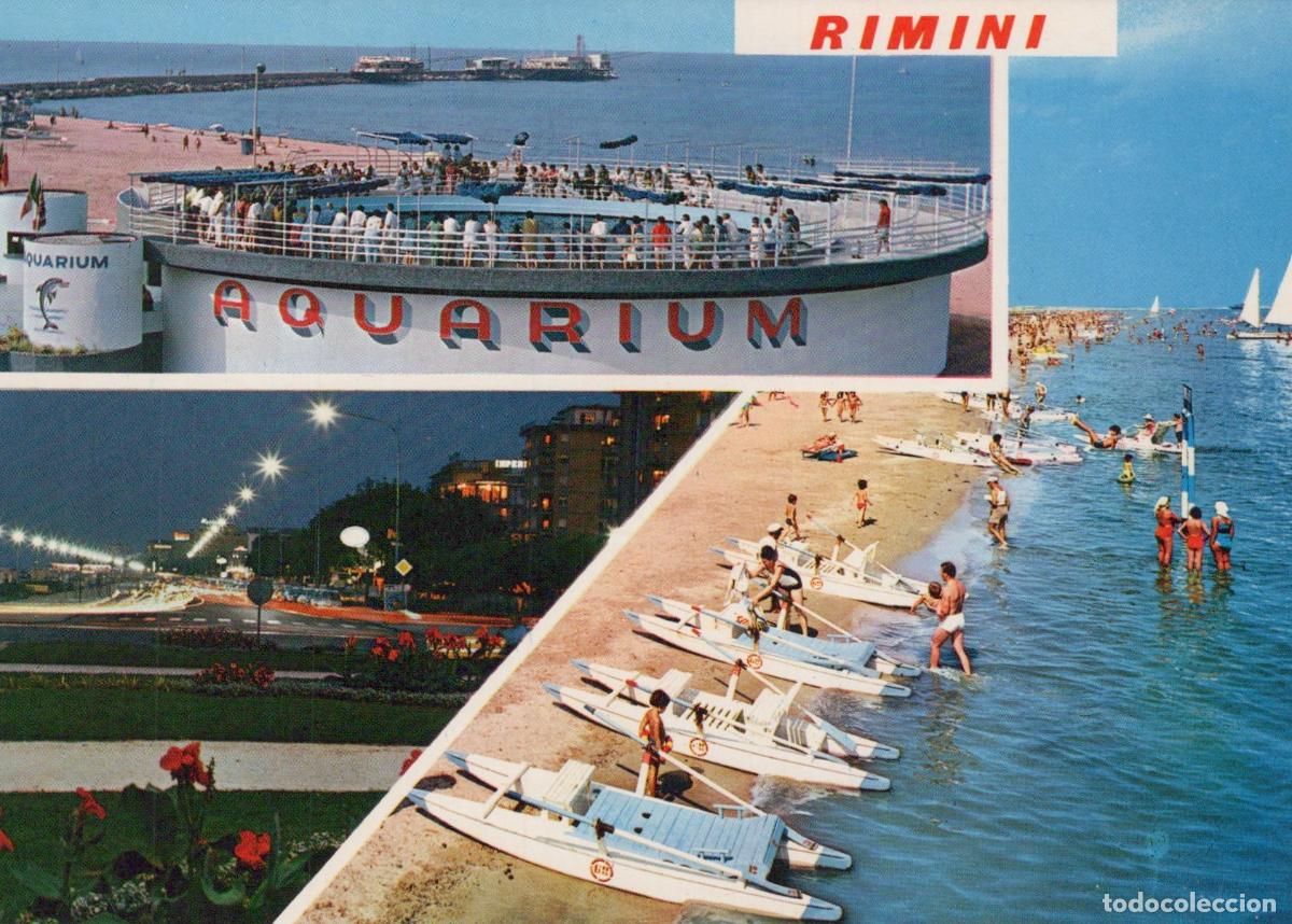 Postcards: Italy Rimini Aquarium Beach Night View and Paddle Boats Unposted *YAN562