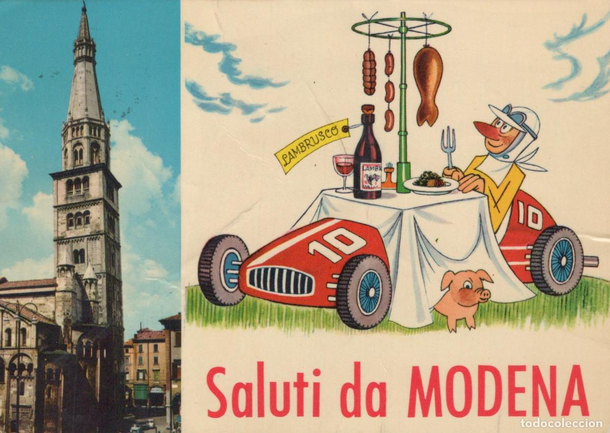 Cartoline: Italy Modena Cathedral Cartoon Race Car With Food Wine *YAN804