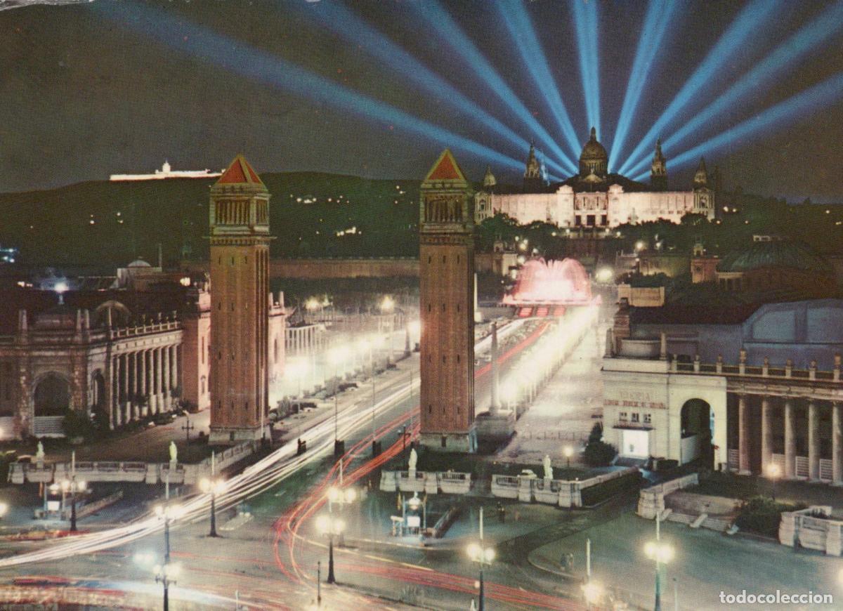 Postales: Spain Barcelona Montjuic National Palace Night View With Light Beams *YAN602