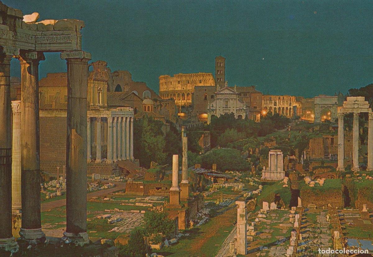 Cartes Postales: Italy Rome Imperial Forums Ancient Ruins Colosseum Night View Unposted *YAN617