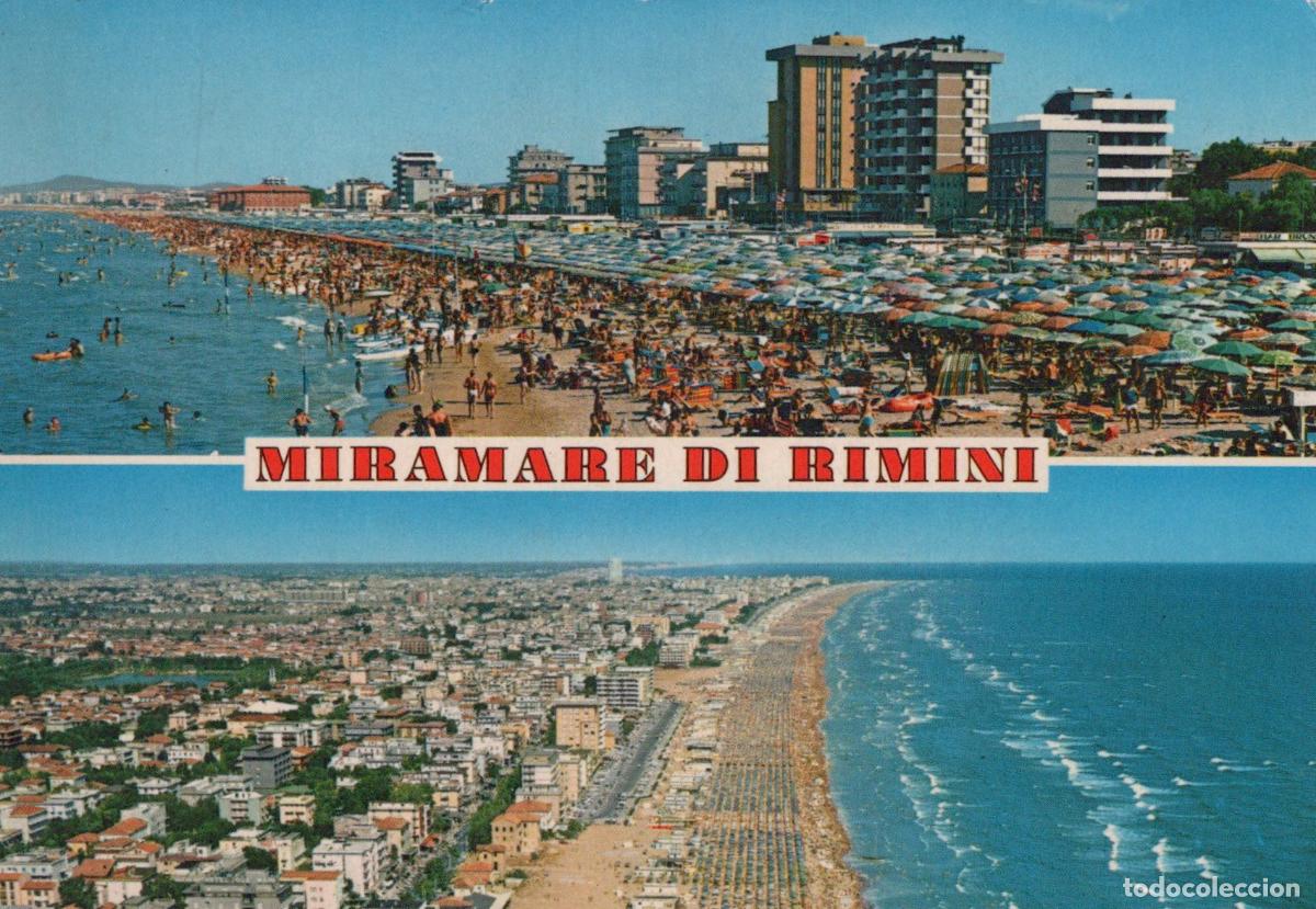 Cartes Postales: Italy Rimini Miramare DI Crowded Beach and Aerial View 1970s *YAN859