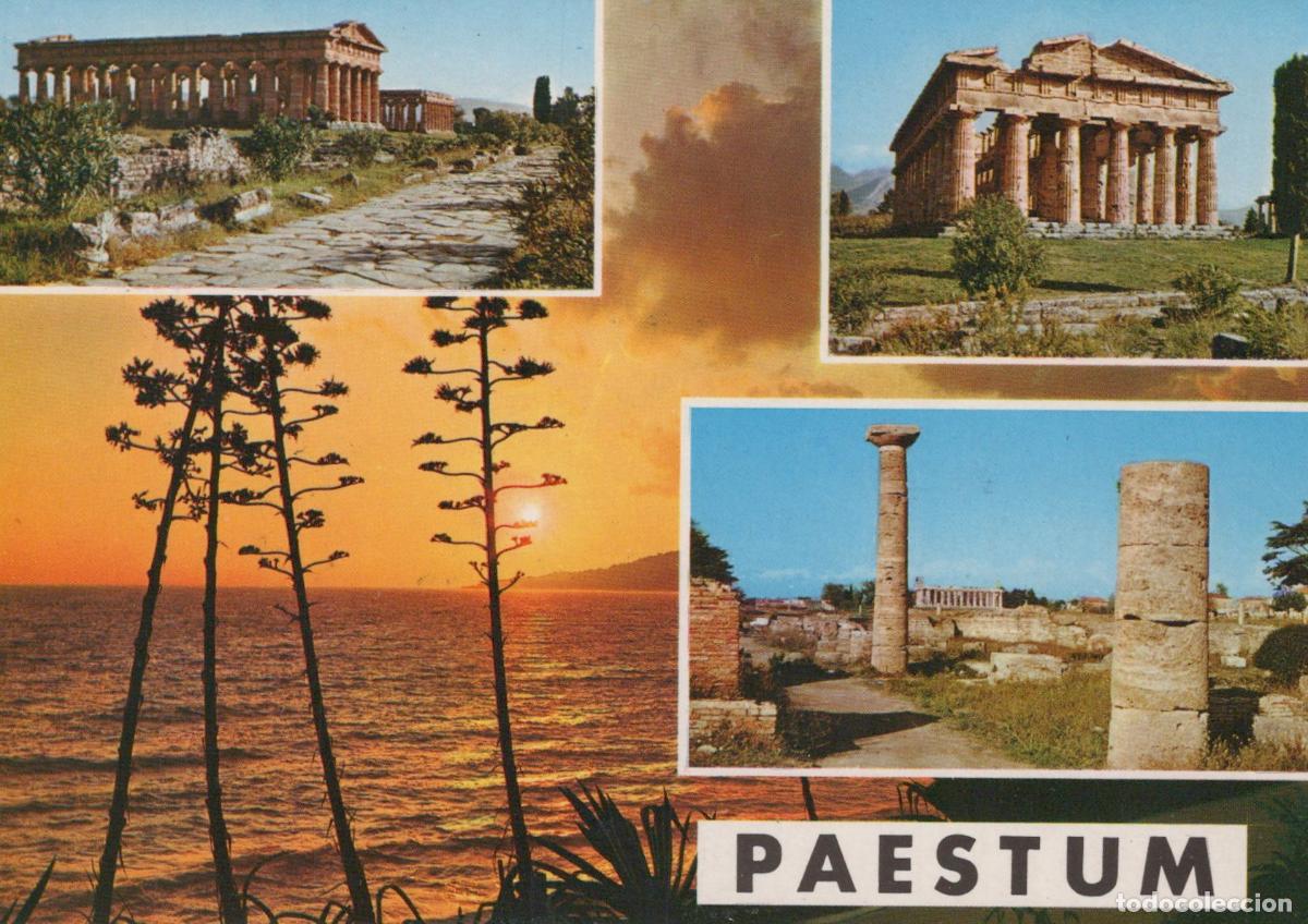 Cartes Postales: Italy Paestum Ancient Greek Temples Ruins Sunset Seascape Agave Trees *YAN858