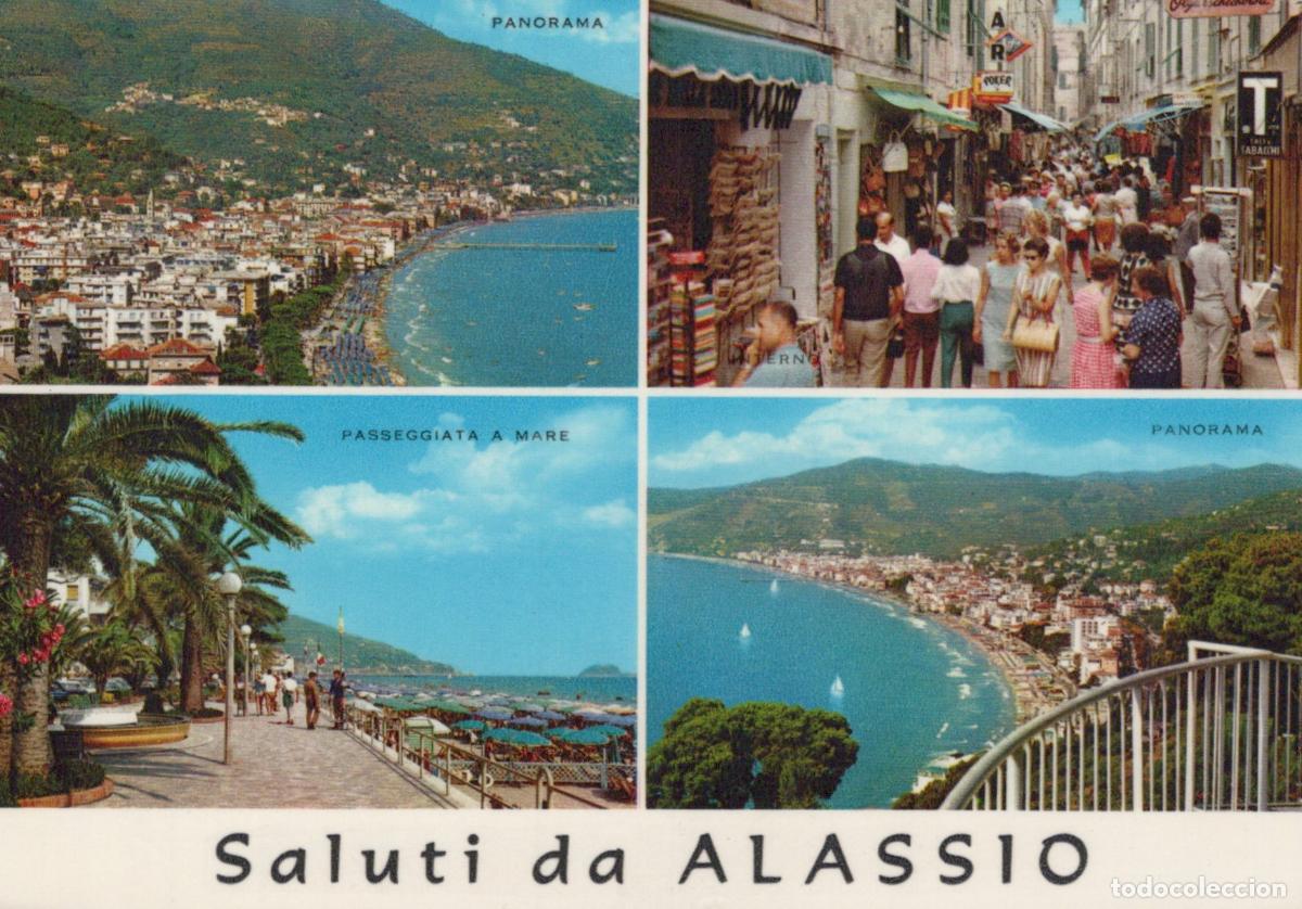 Postcards: Italy Alassio Riviera Dei Fiori Coastal Town Beach Promenade Panorama *YAN791
