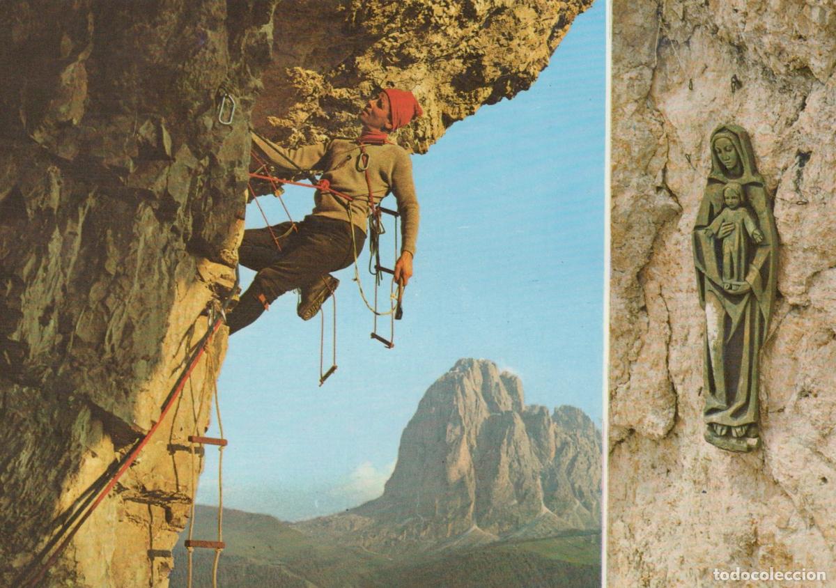 Postcards: Italy Ortisei Dolomites Sassolungo Mountain Climber Madonna Real Photo *YAN822