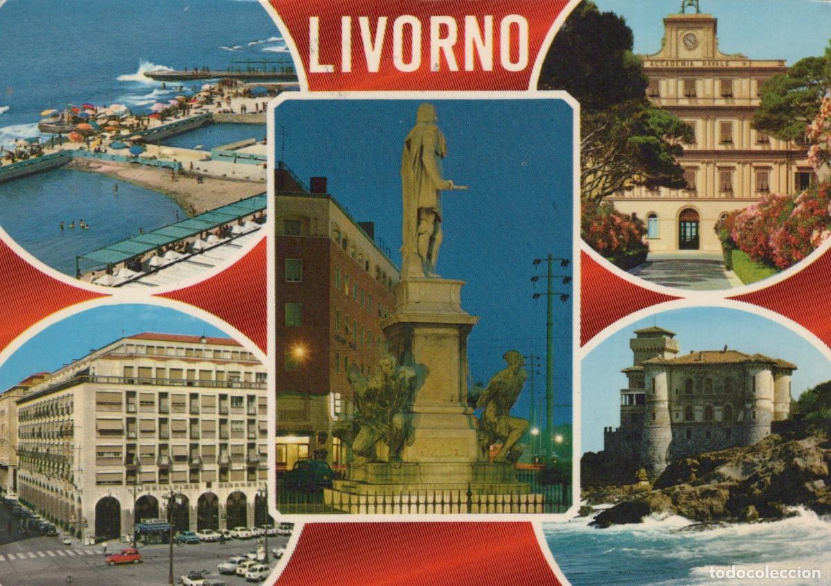 Postcards: Italy Livorno Multi View Monument Naval Academy Beach Coast *YAN852