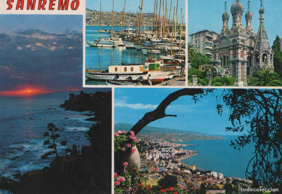 Postales: Italy Sanremo Multi View Sunset Coastline Port Russian Church Panorama *YAN866