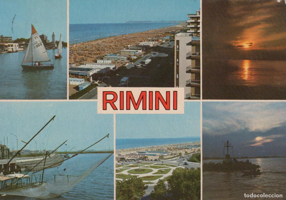 Postales: Italy Rimini Multi View Beachfront Sailboats Sunset Fishing Boats *YAN876