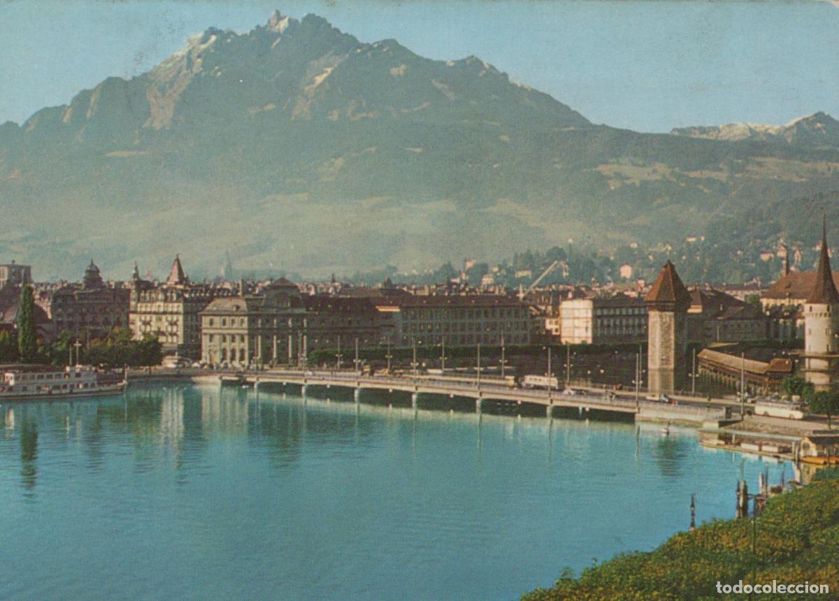 Postales: Switzerland Lucerne Cityscape Lake Mt Pilatus Bridge Architecture *YAN947